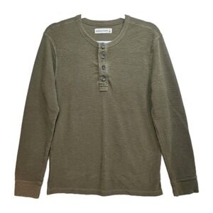 Mutual Weave Waffle Knit Henley Thermal Shirt Mens  S Long Sleeve Pullover Green
